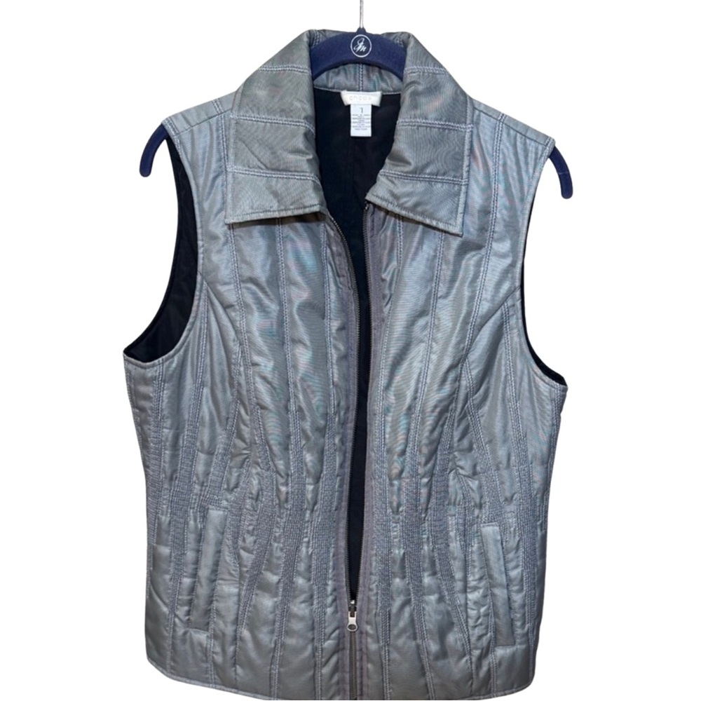 Chico's Light Gray Zip-Front Vest Size 1 (M)